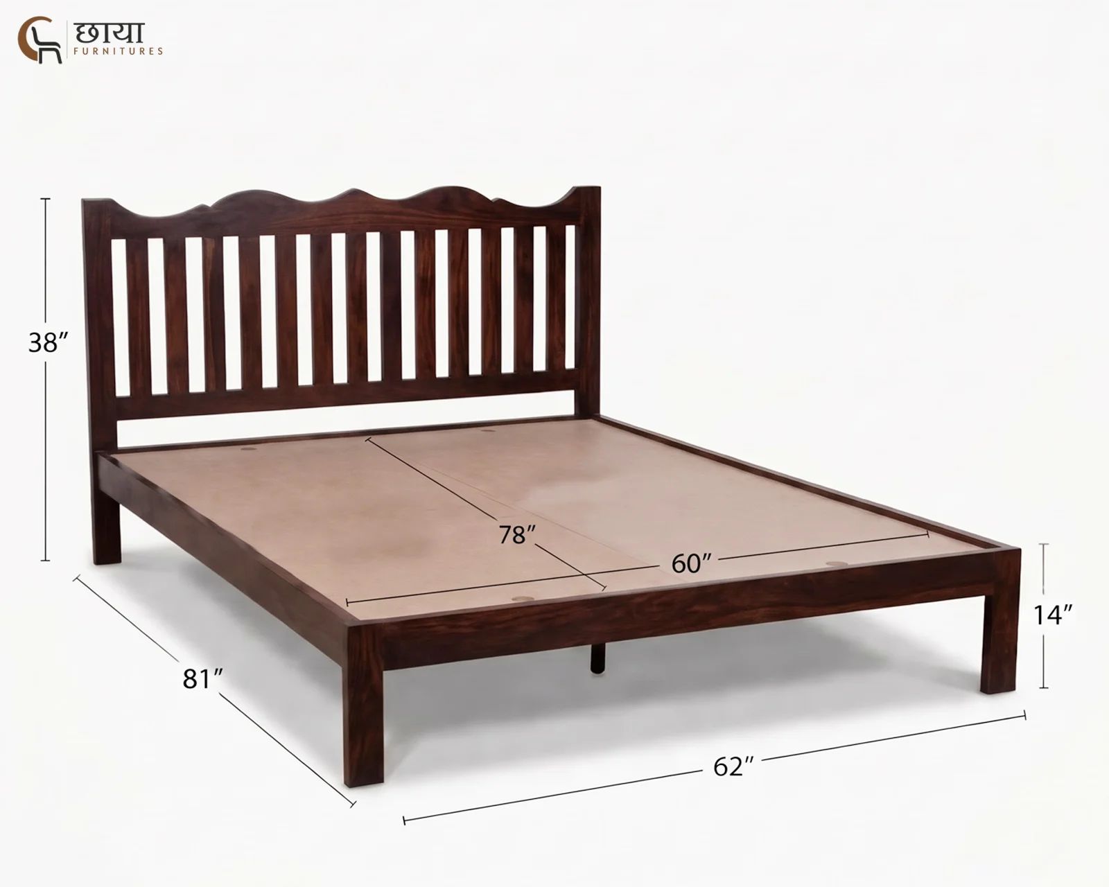 Davos Sheesham Wood Bed Without Storage (Queen Size, Walnut Finish) — queen 2