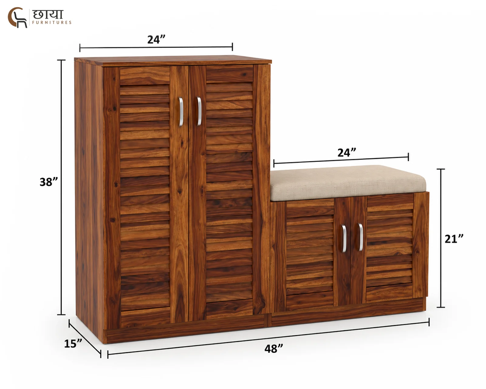 Veyra Shoe Rack (Honey Finish) — dim1