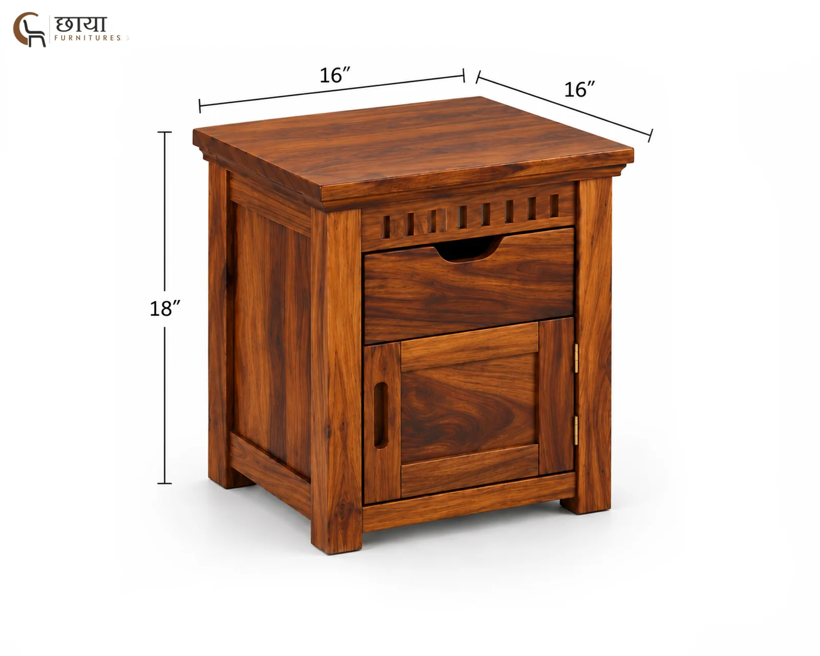 Haven Bedside Table (Honey Finish) — dim 2