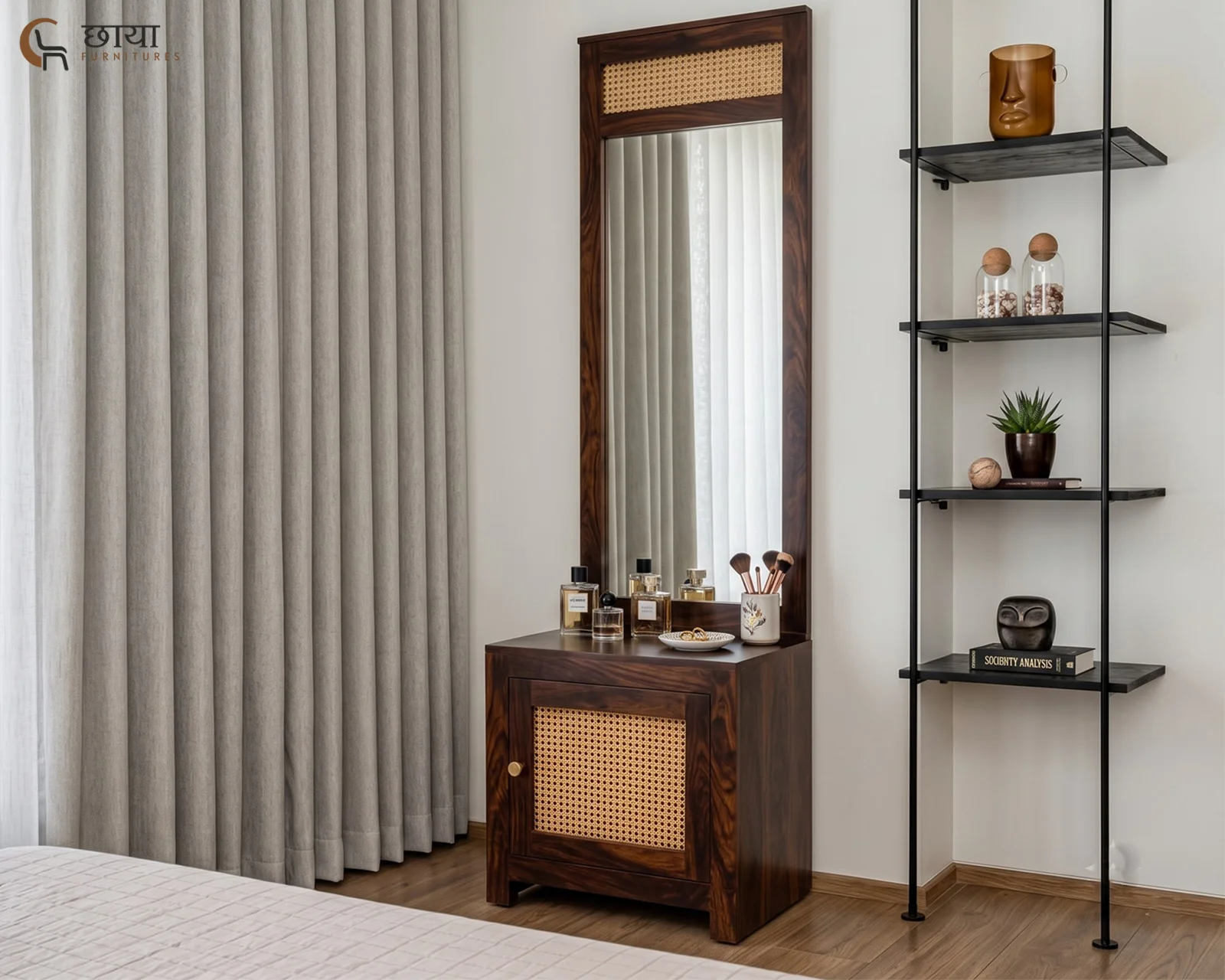 Evara Sheesham Wood Dressing Table (Walnut Finish) — front (2)
