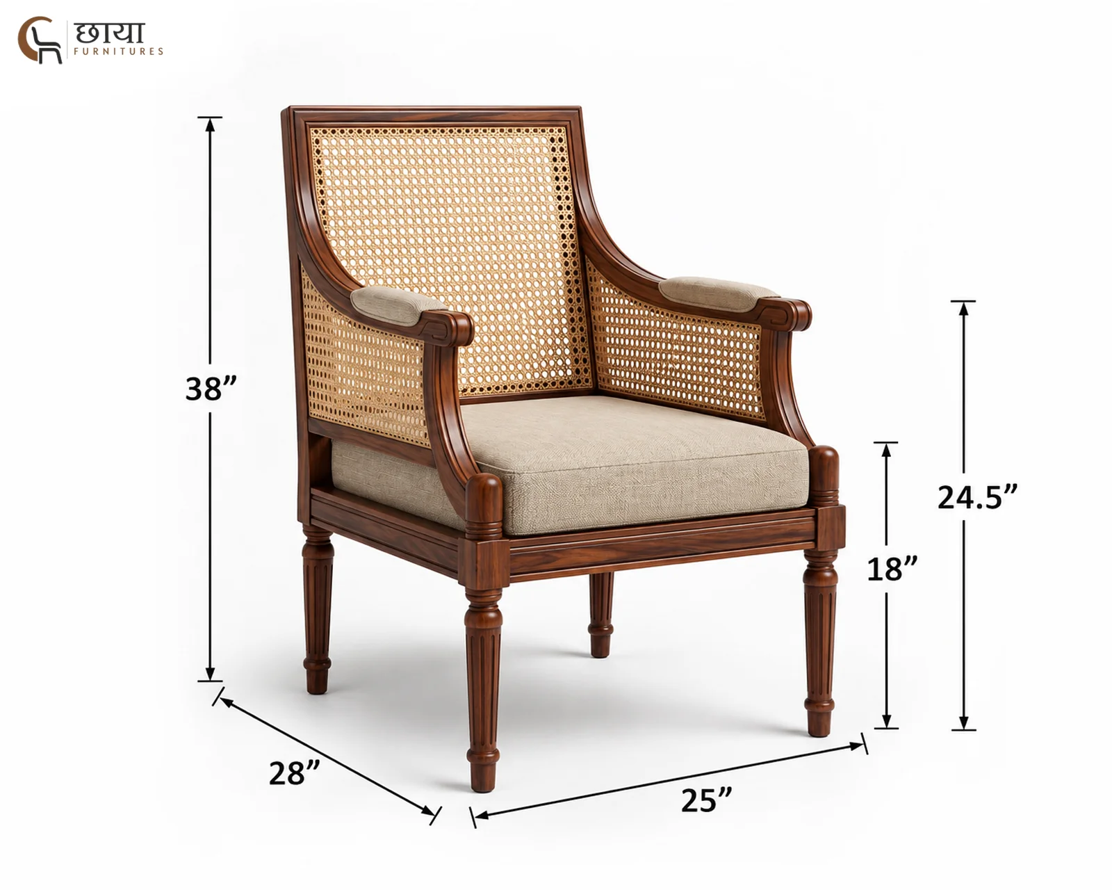 Novi Arm Chair (Teak Finish) — dim 6