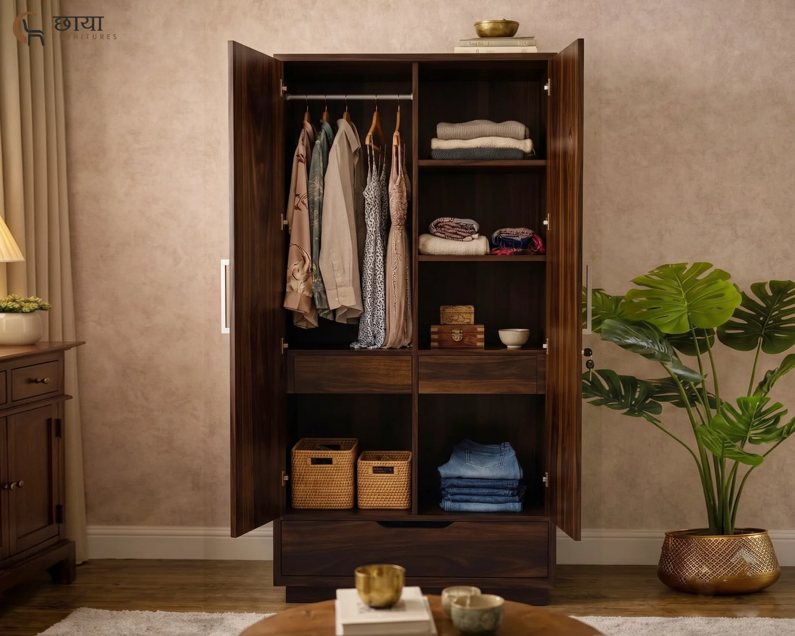 Jimbeam 2 Door Wardrobe (Walnut Finish) — 12