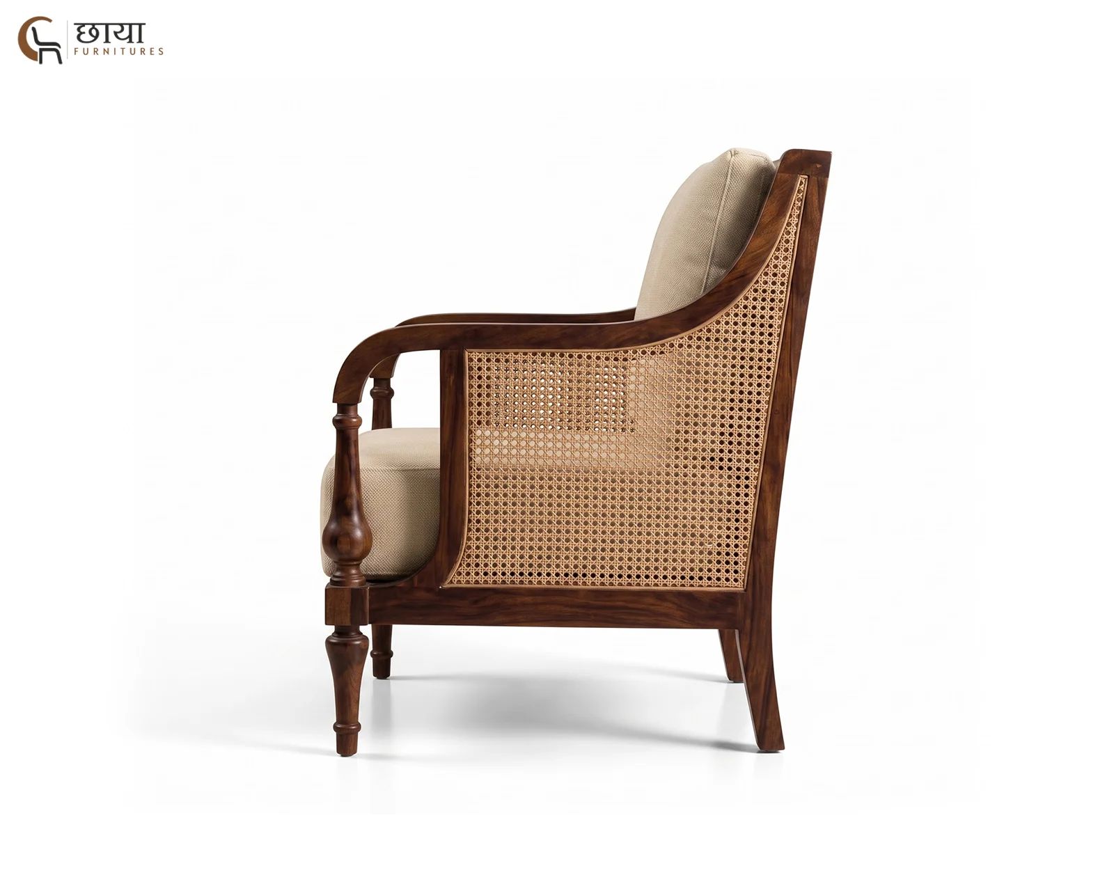 Meher 3 Seater Wooden Sofa (Walnut Finish) — 4