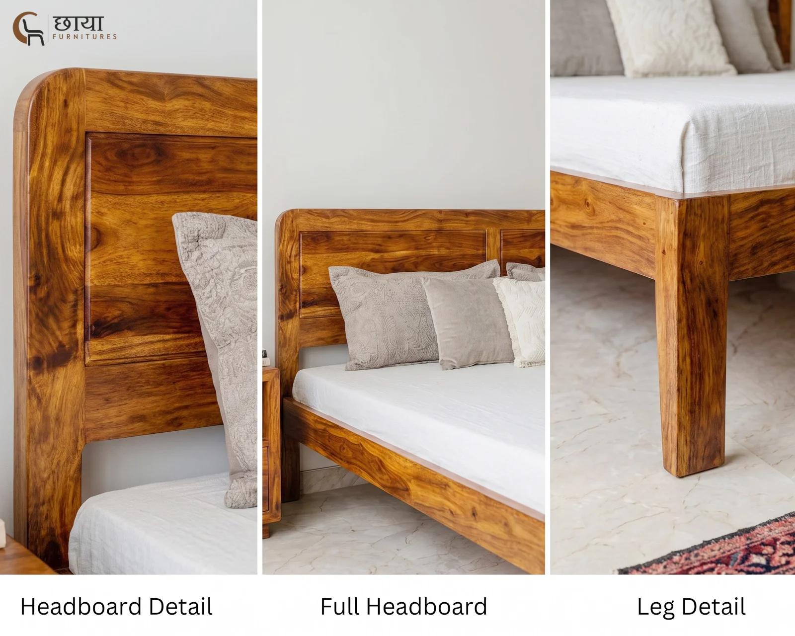 Hannah Sheesham Wood Bed Without Storage (King Size, Honey Finish) — 9