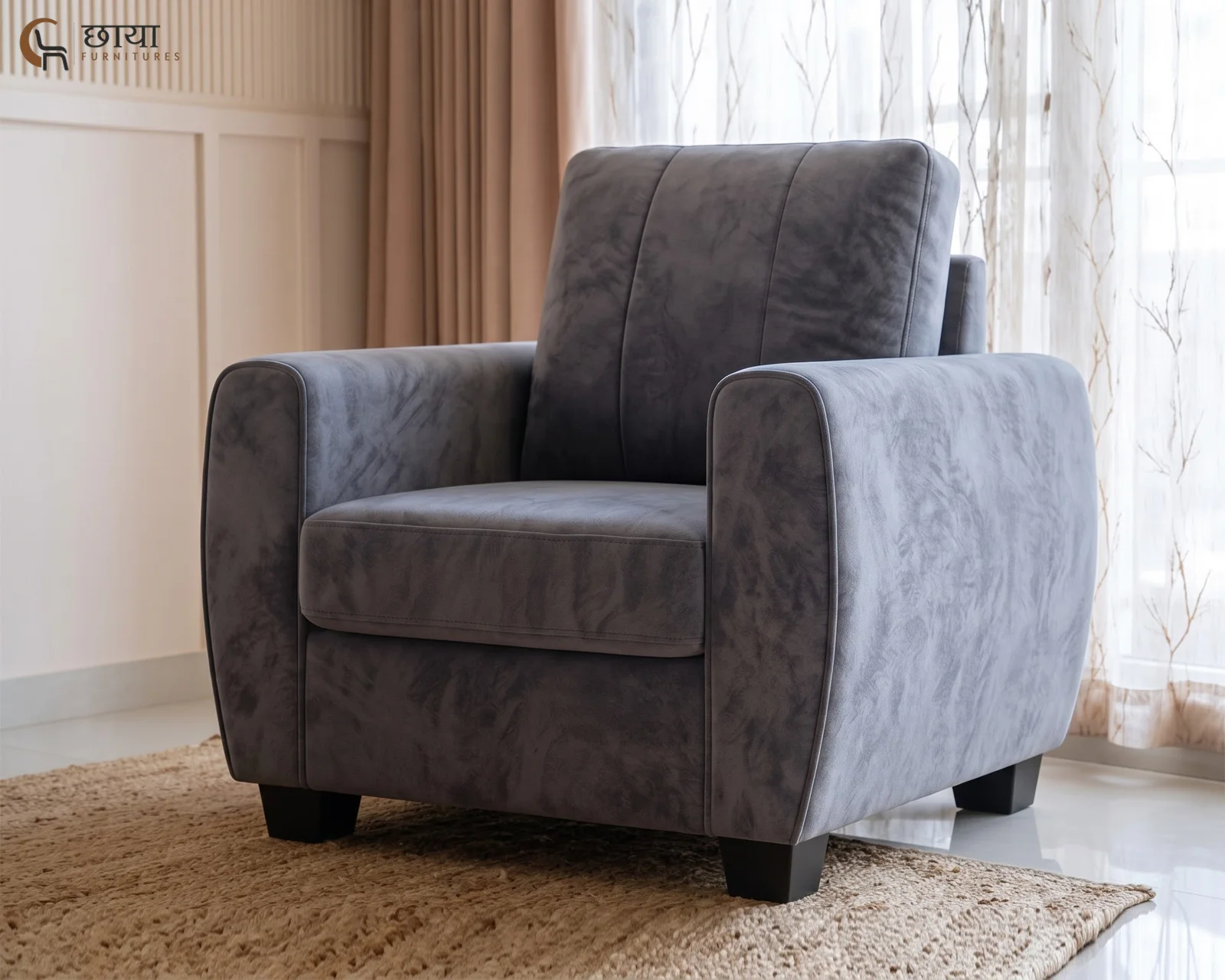 Edan Single Seater Fabric Sofa (Grey) — 20