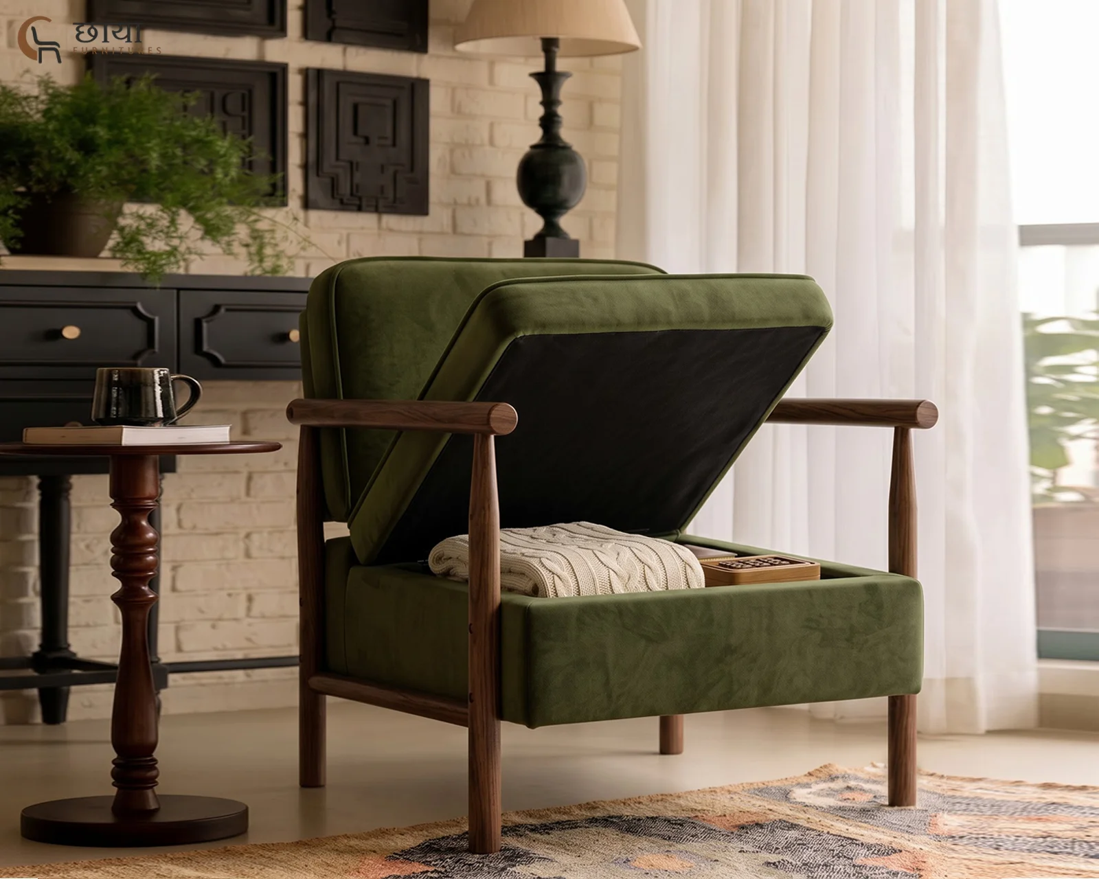 Sansa Arm Chair With Storage (Green Velvet) — 6