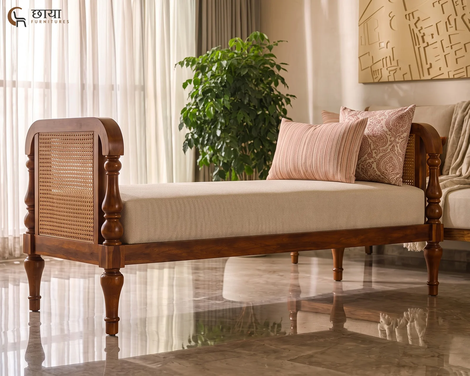 Aarohi Rattan Bench (Honey Finish) — 8