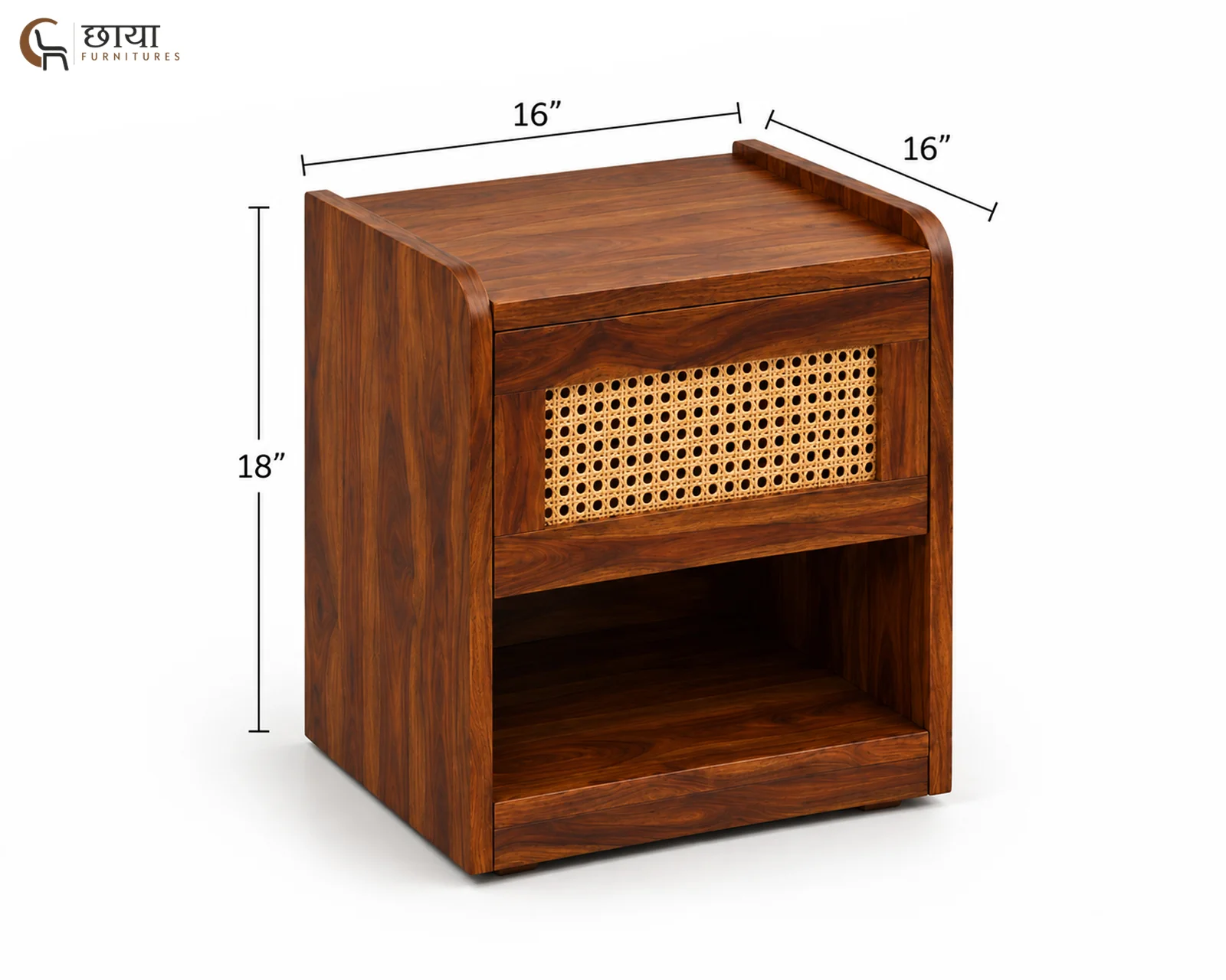 Nivas Bedside Table (Honey Finish) — dim 1