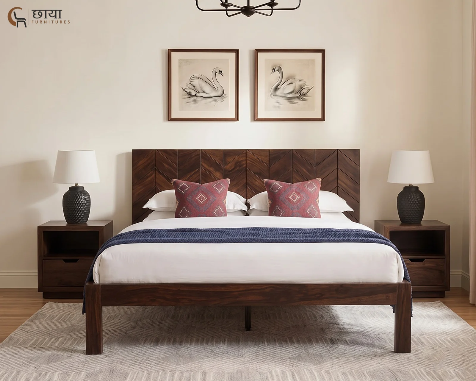 Frey Sheesham Wood Bed Without Storage (Queen Size, Walnut Finish) — 11