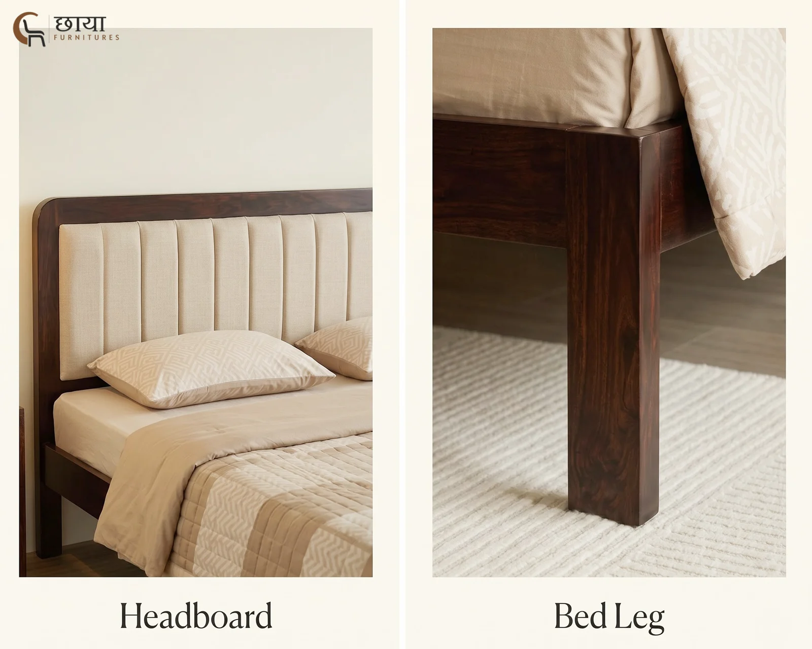Lydia Sheesham Wood Bed Without Storage (King Size, Walnut Finish) — 9