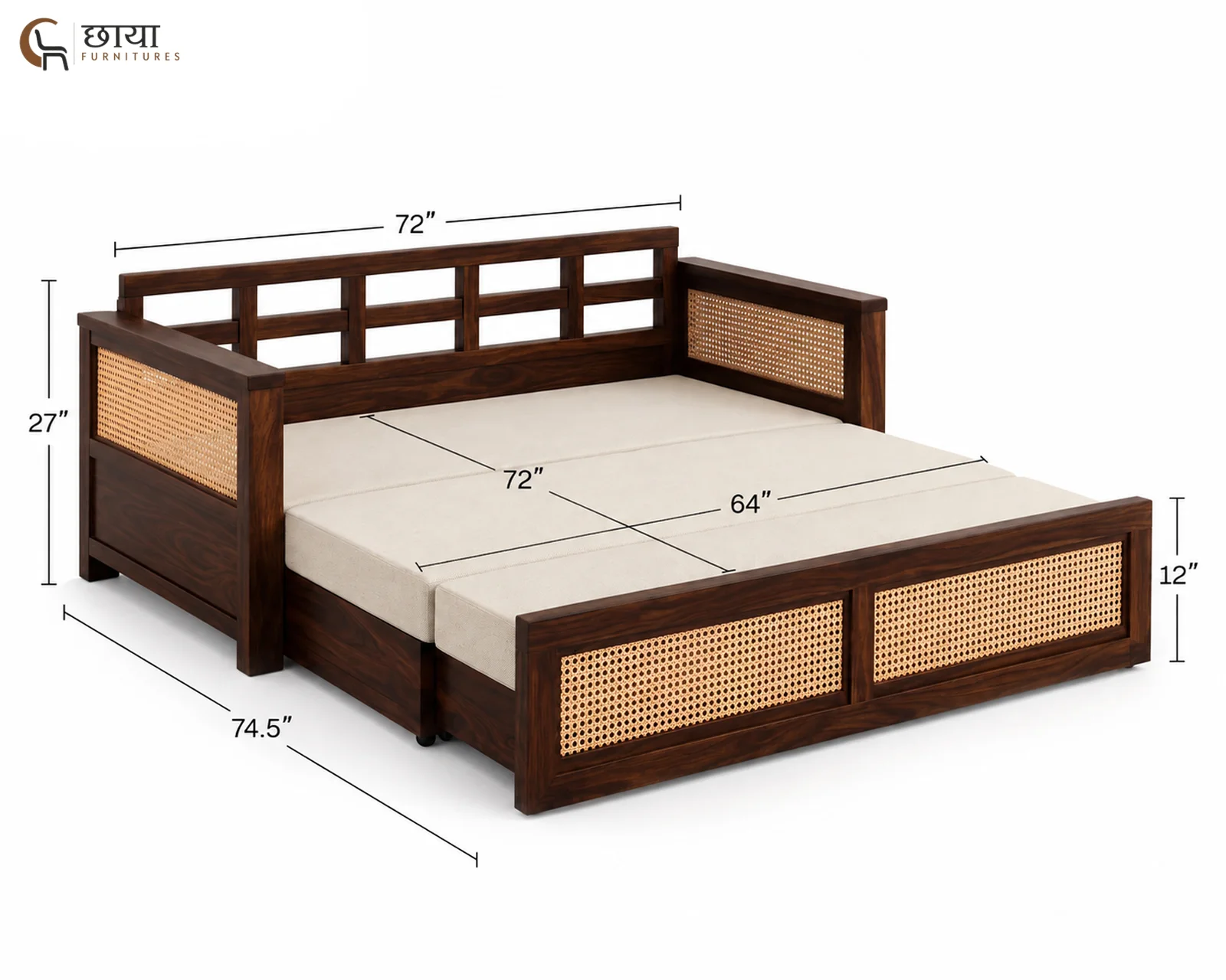 Marshal Wooden Sofa Cum Bed (King Size, Walnut Finish) — King size (4)