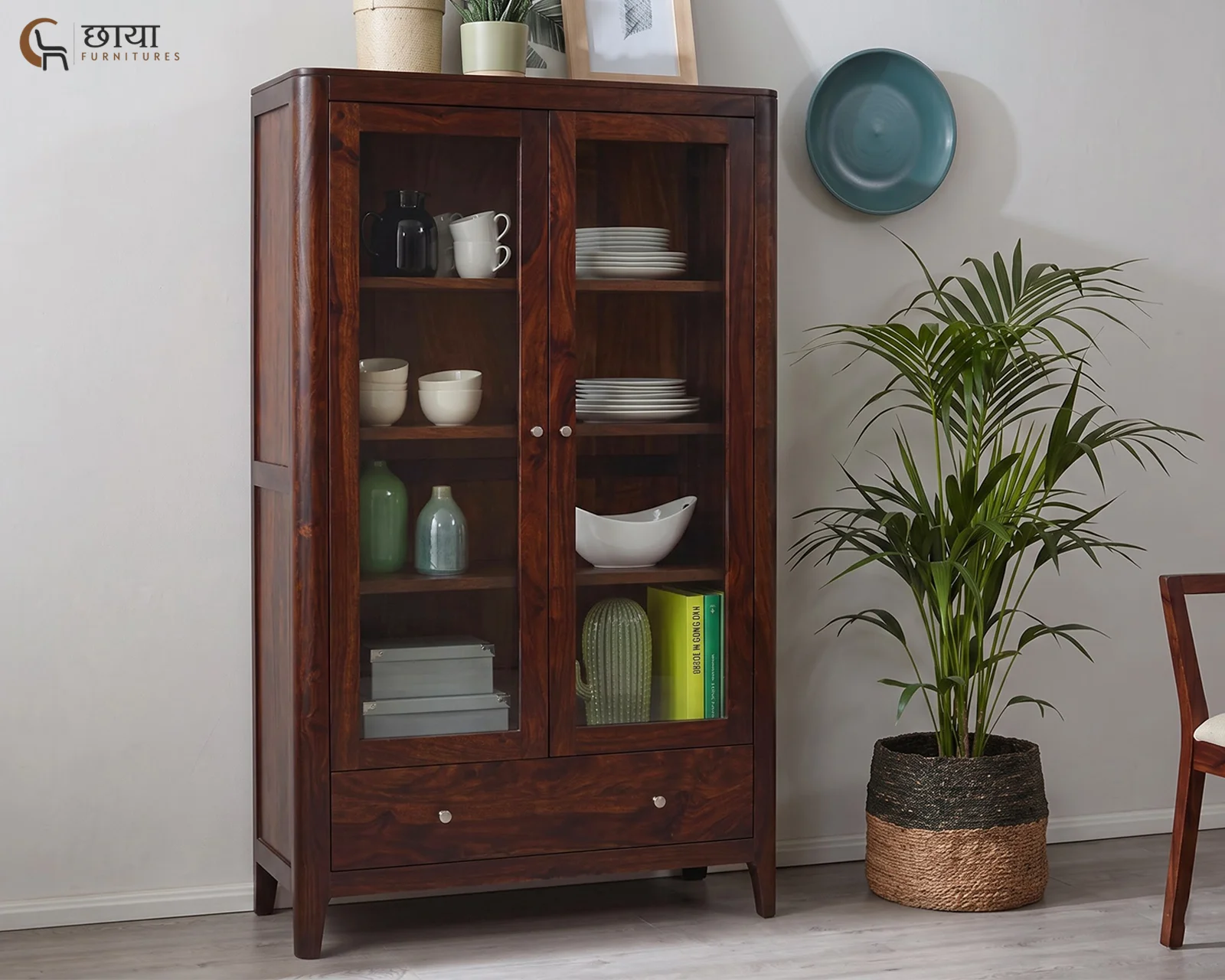 Tommy Sheesham Wood Kitchen Cabinet (Walnut Finish) — front (1)