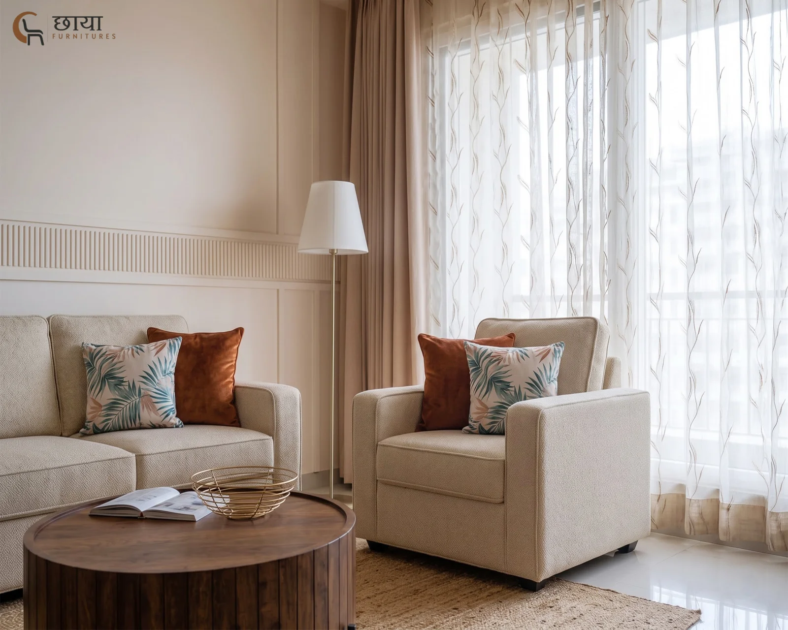 Cairo Single Seater Fabric Sofa (Cream) — 17