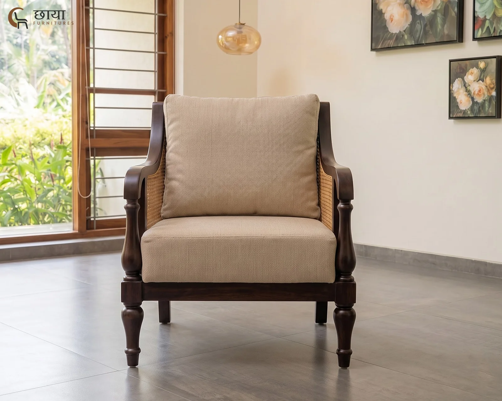 Meher Single Seater Wooden Sofa (Walnut Finish) — 28