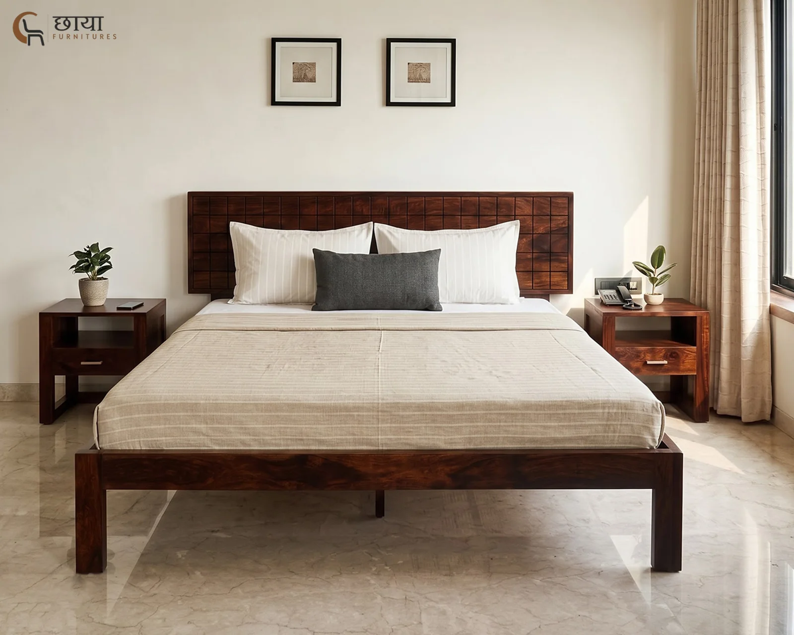 Denver Sheesham Wood Bed Without Storage (King Size, Walnut Finish) — 11