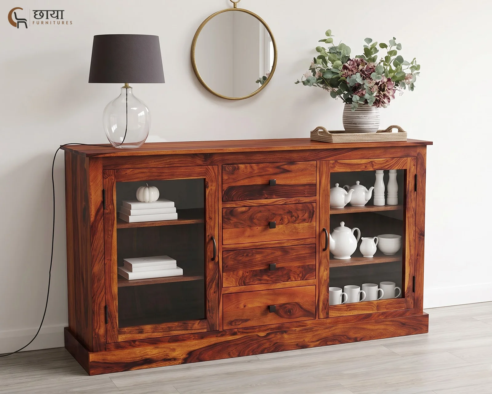 Logan Sheesham Wood Sideboard (Honey Finish) — 15