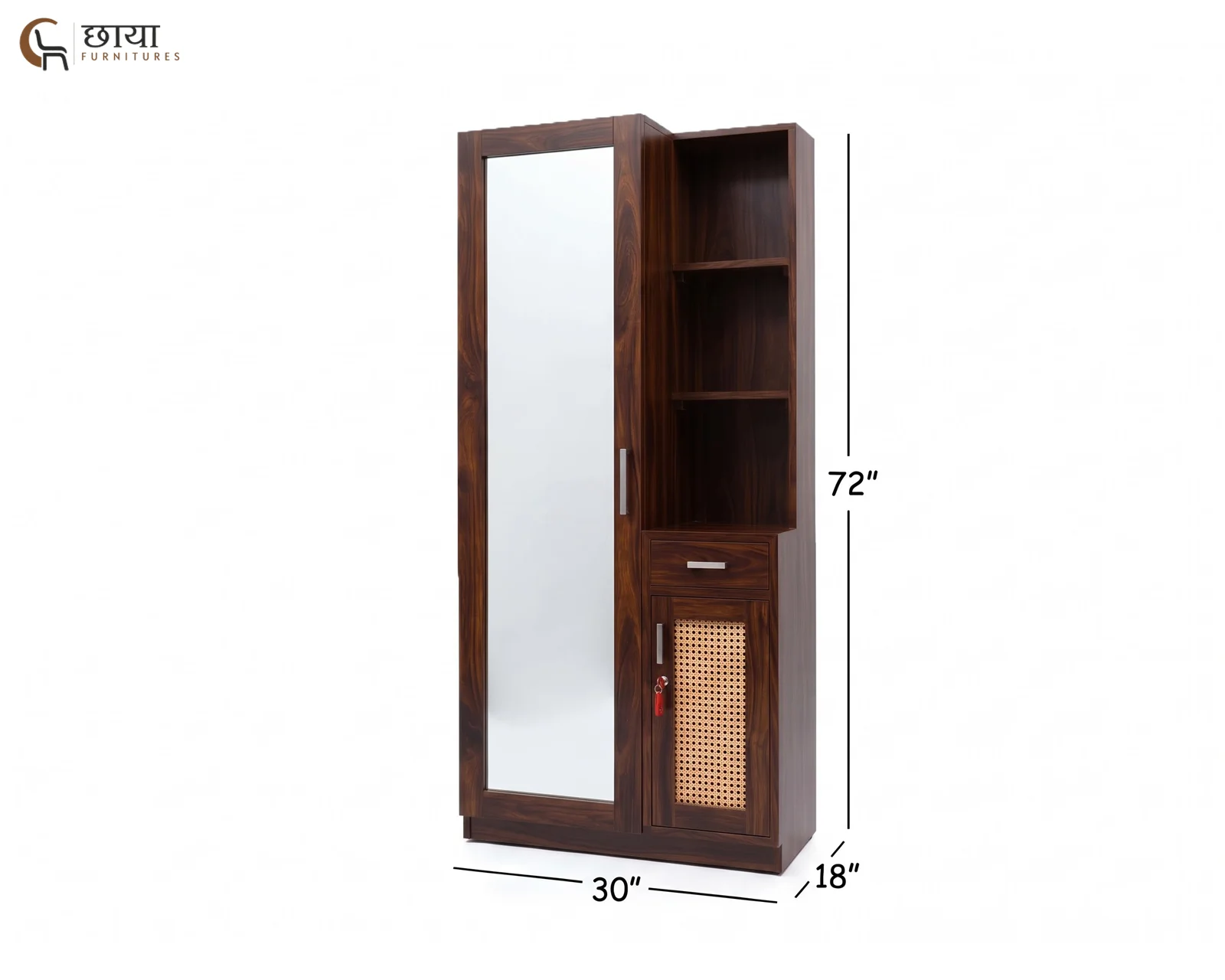 Aranya Sheesham Wood Dressing Table with Mirror (Walnut Finish) — dim 2