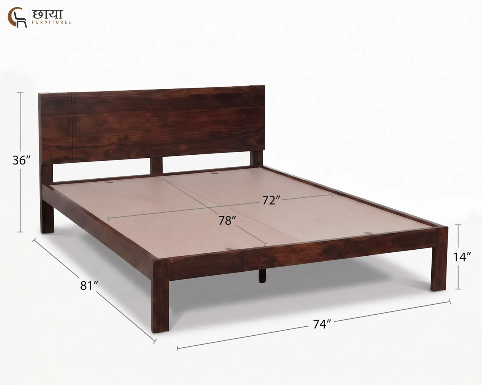 Martha Sheesham Wood Bed Without Storage (King Size, Walnut Finish) — king (1)