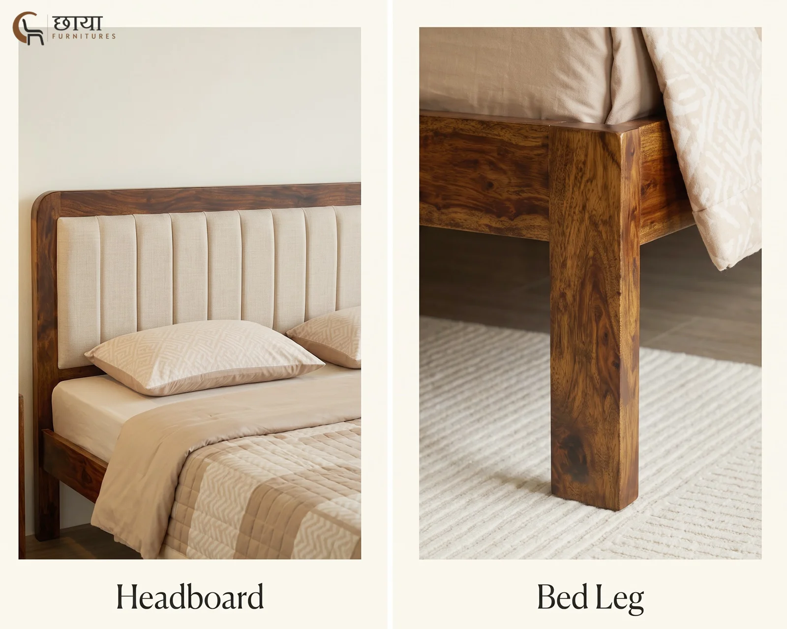 Lydia Sheesham Wood Bed Without Storage (King Size, Honey Finish) — 8