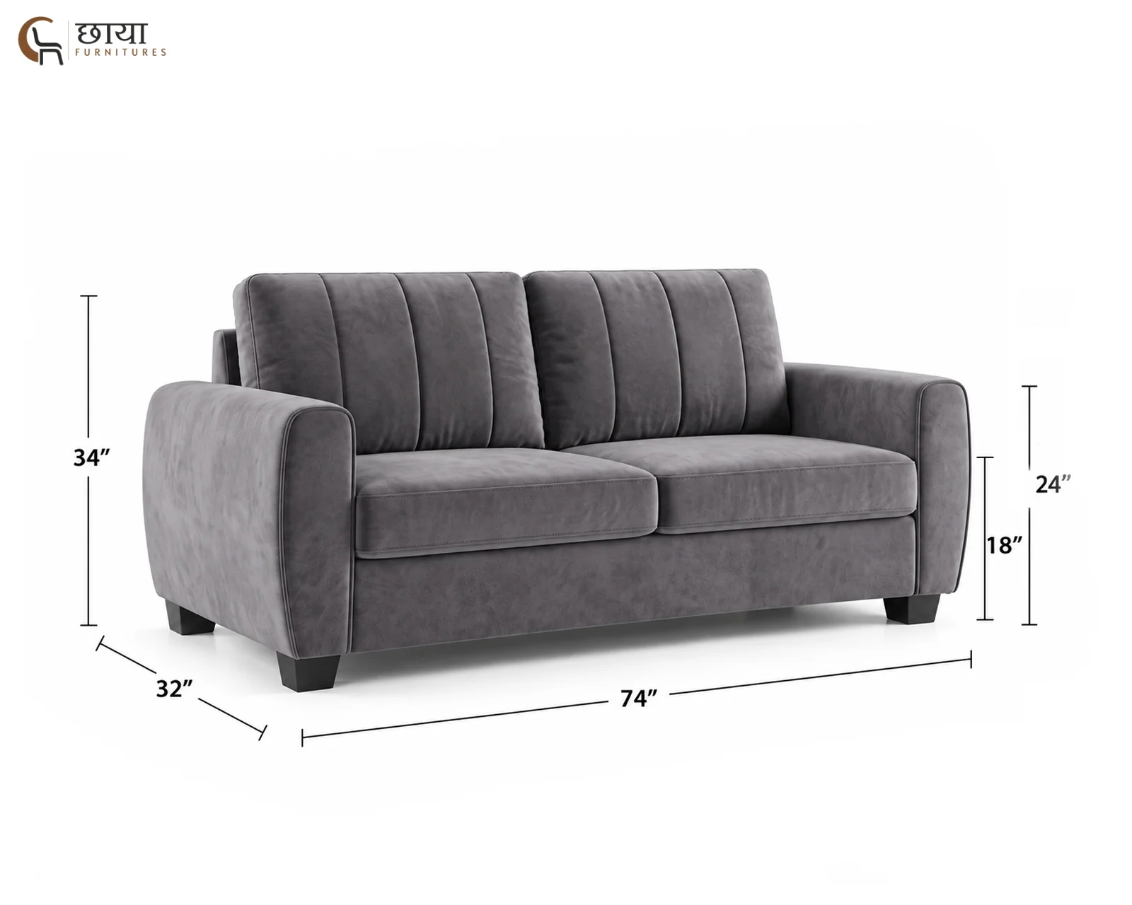 Edan 3+1+1 Fabric Sofa (Grey) — dim 4