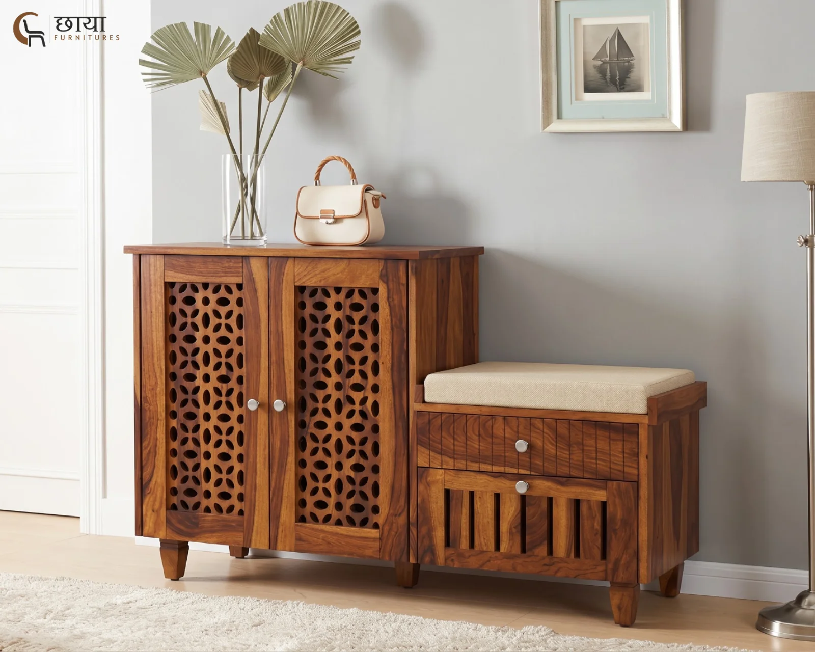 Saanvi Shoe Rack (Honey Finish) — front