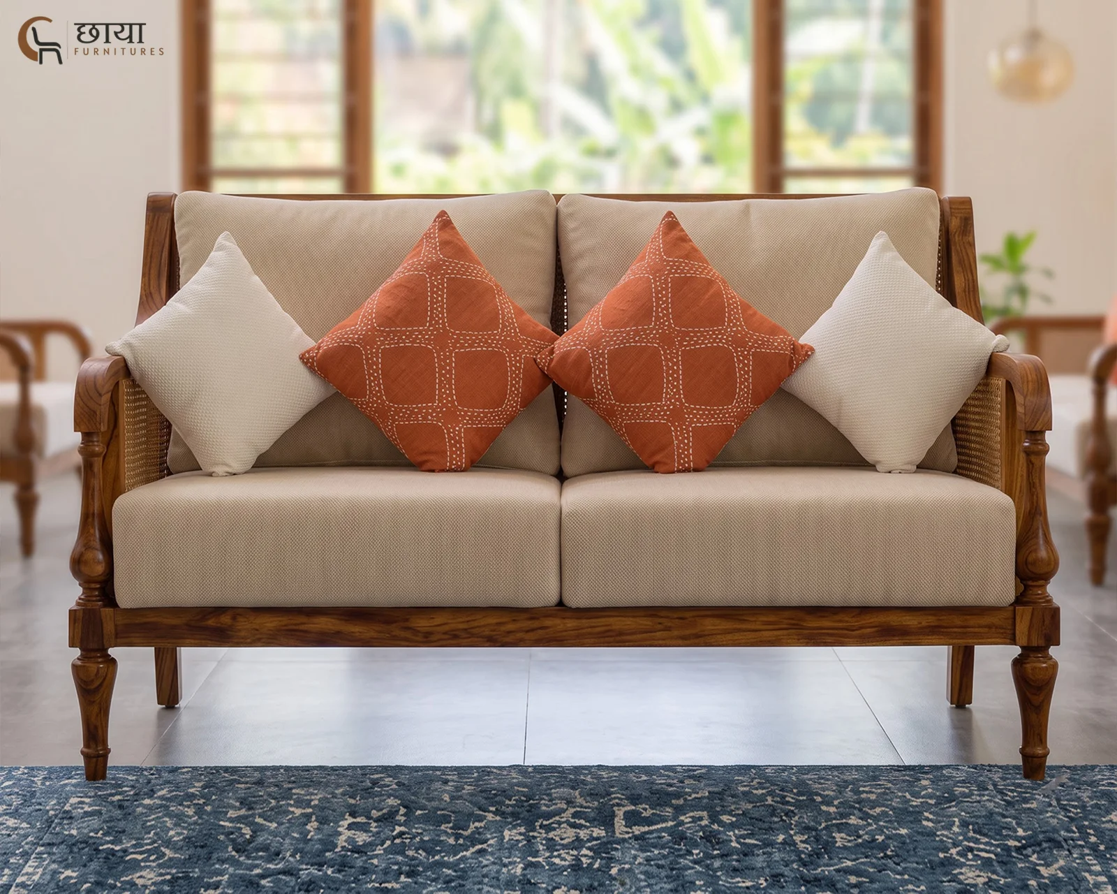 Meher 2 Seater Wooden Sofa (Honey Finish) — 22