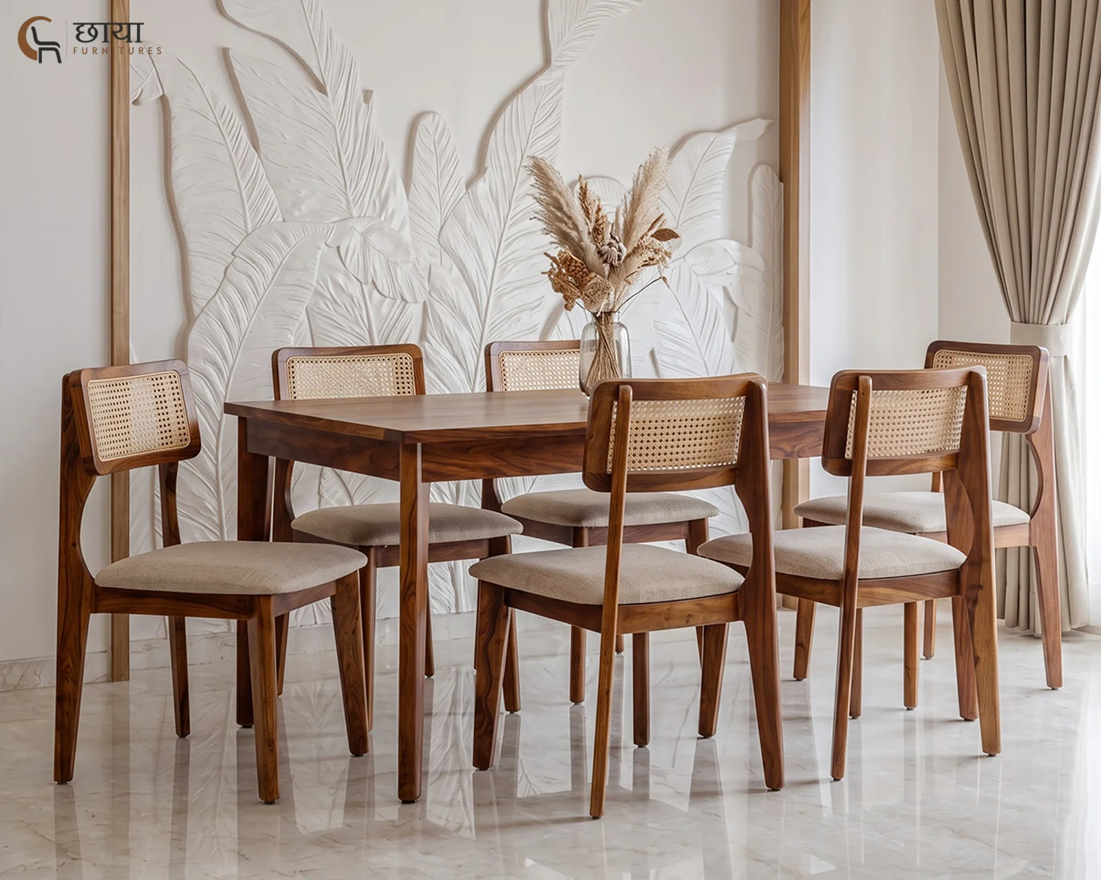 Aangan 6 Seater Dining Table Set (Honey Finish) — 157