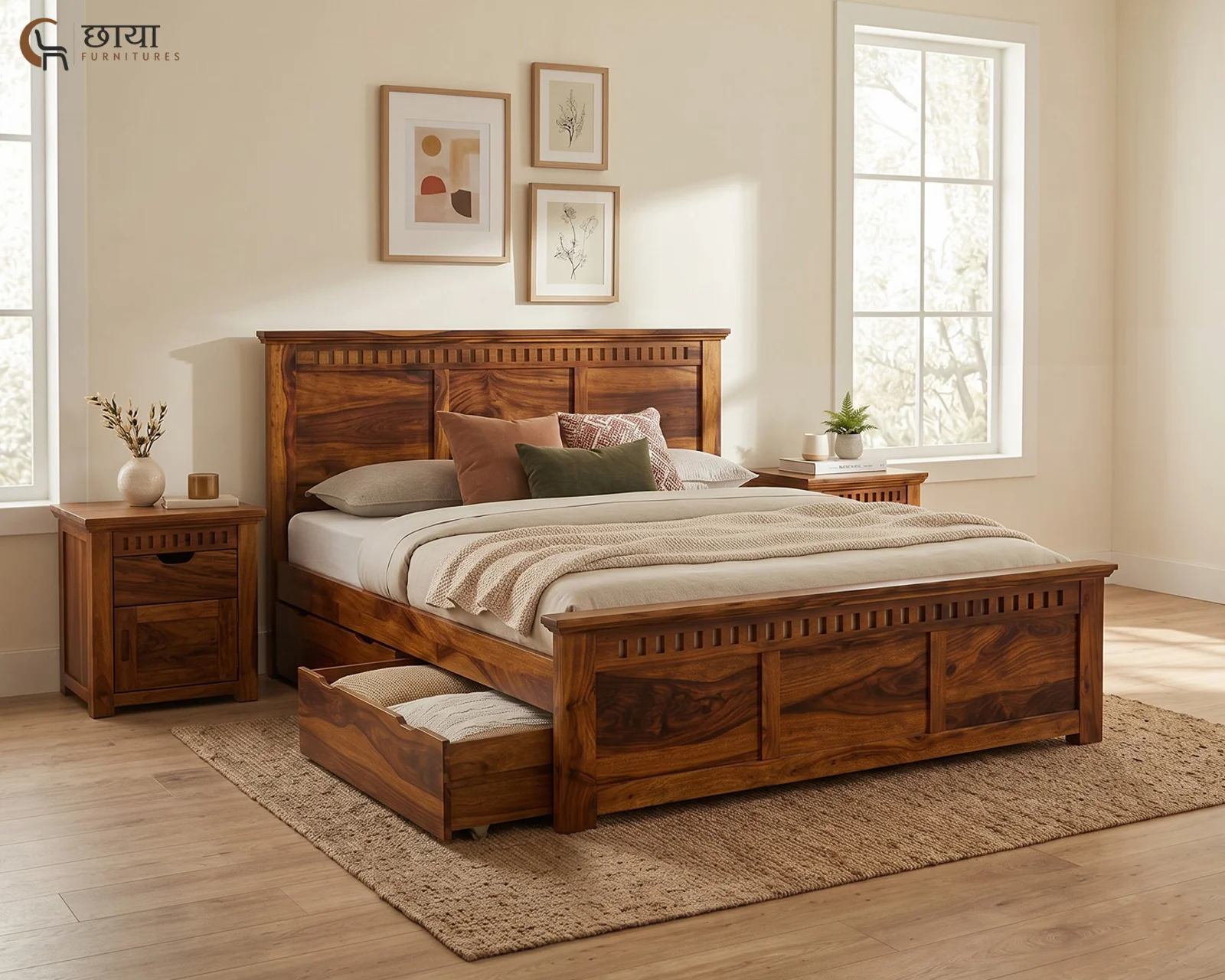 Manasa Sheesham Wood Bed With Drawer Storage (King Size, Honey Finish) — 15