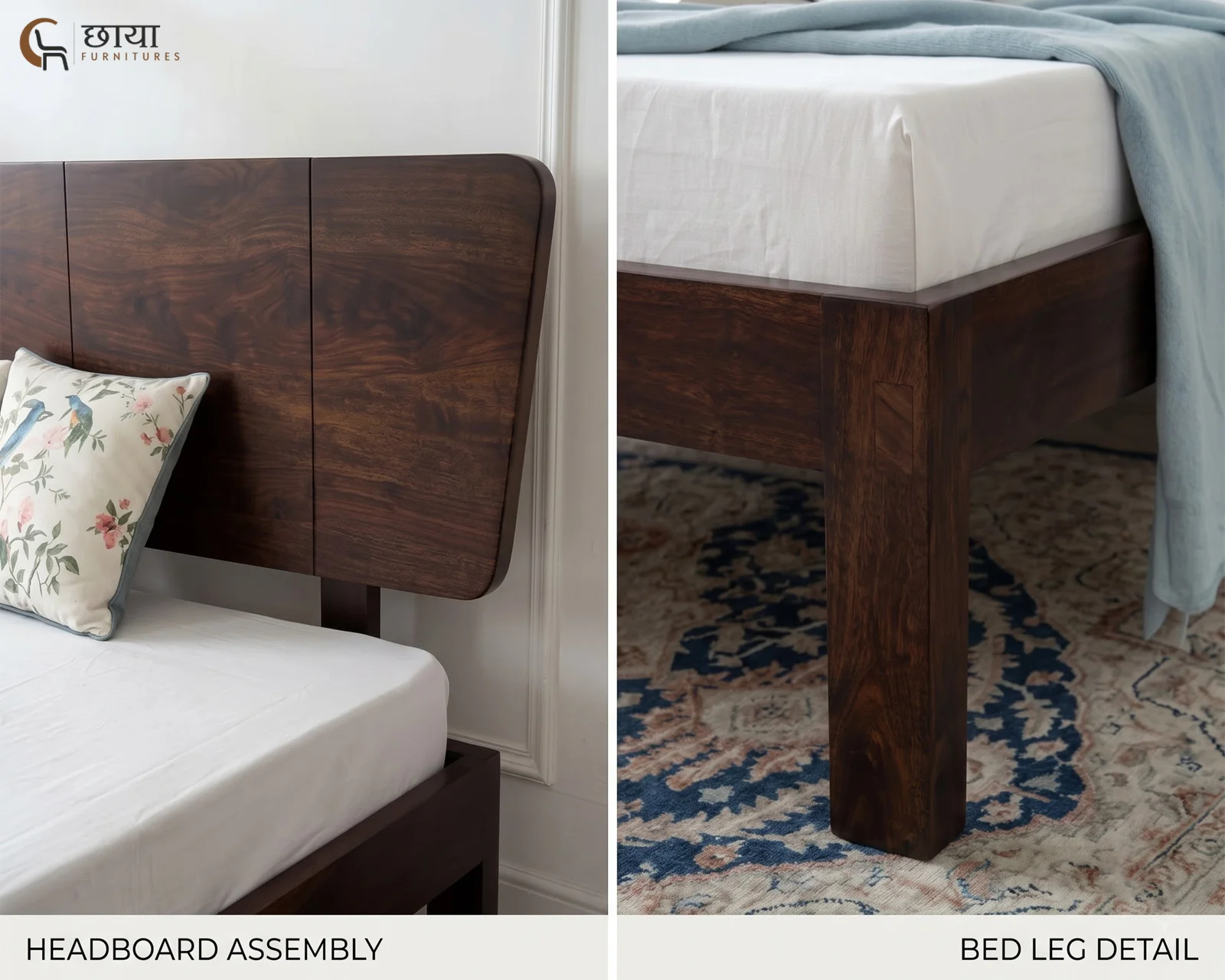 Veer Sheesham Wood Bed Without Storage (Queen Size, Walnut Finish) — 9