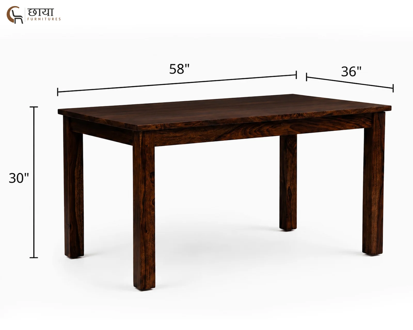 Utsav 6 Seater Dining Table (Walnut Finish) — dim 2