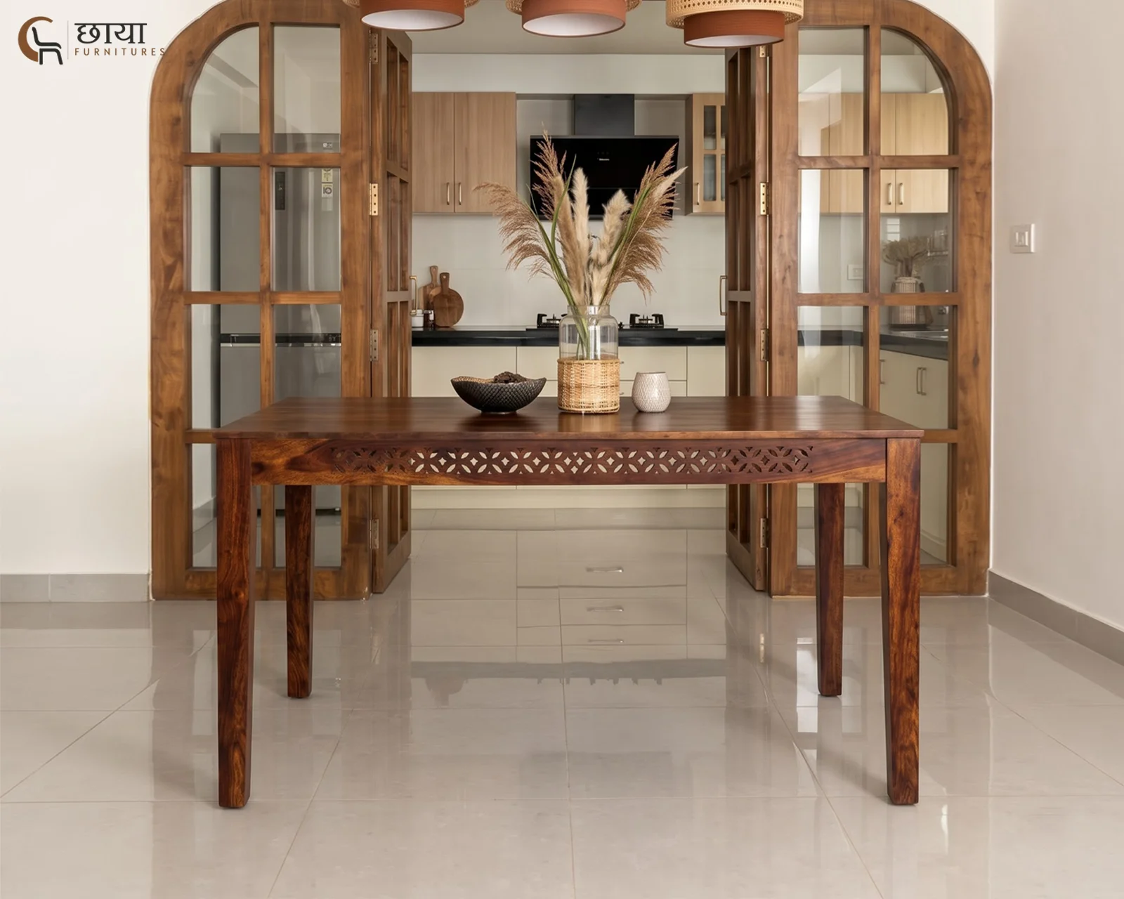 Luxe 4 Seater Dining Table (Honey Finish) — 52