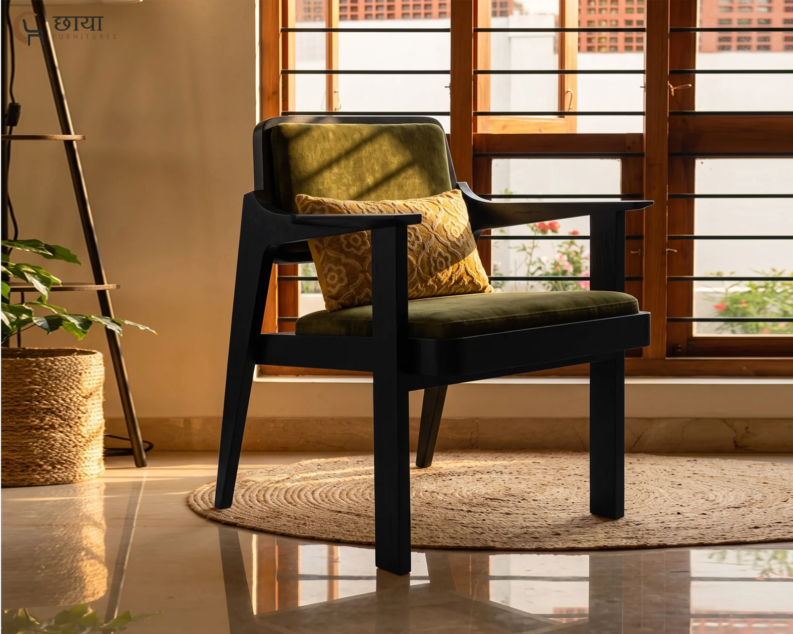 Saul Arm Chair (Black Finish, Green Velvet) — 10