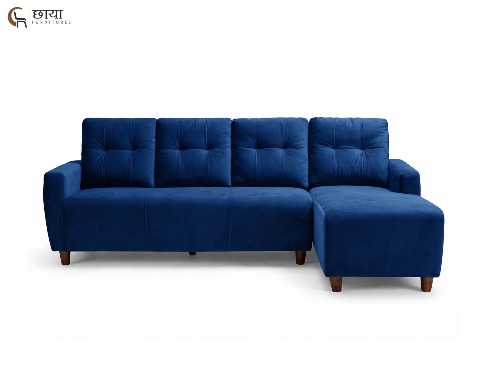 Casa L Shape Right Aligned Fabric Sofa (Blue Velvet) — 1