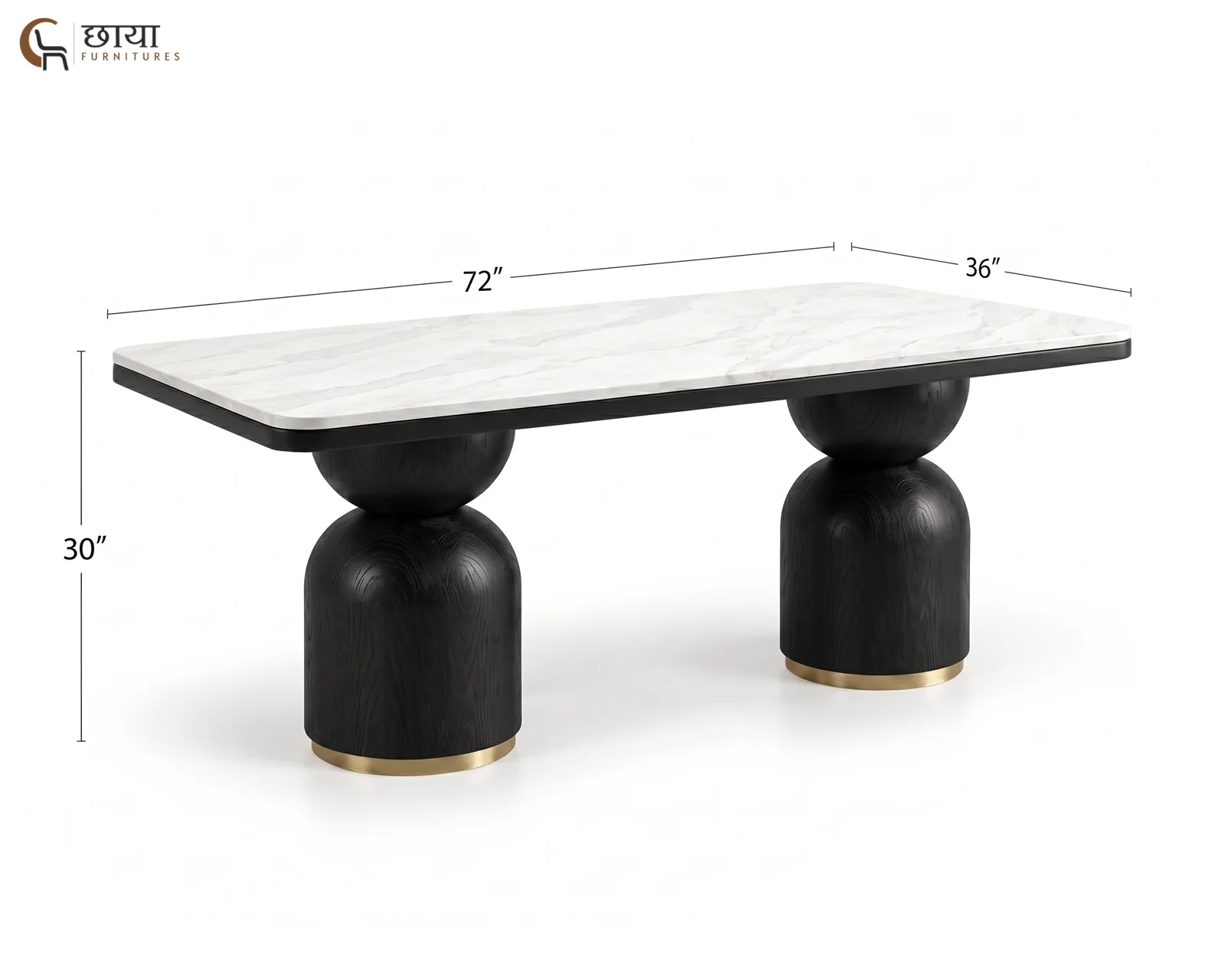 Grace 6 Seater Dining Table with Marble Top (Black Finish) — 15
