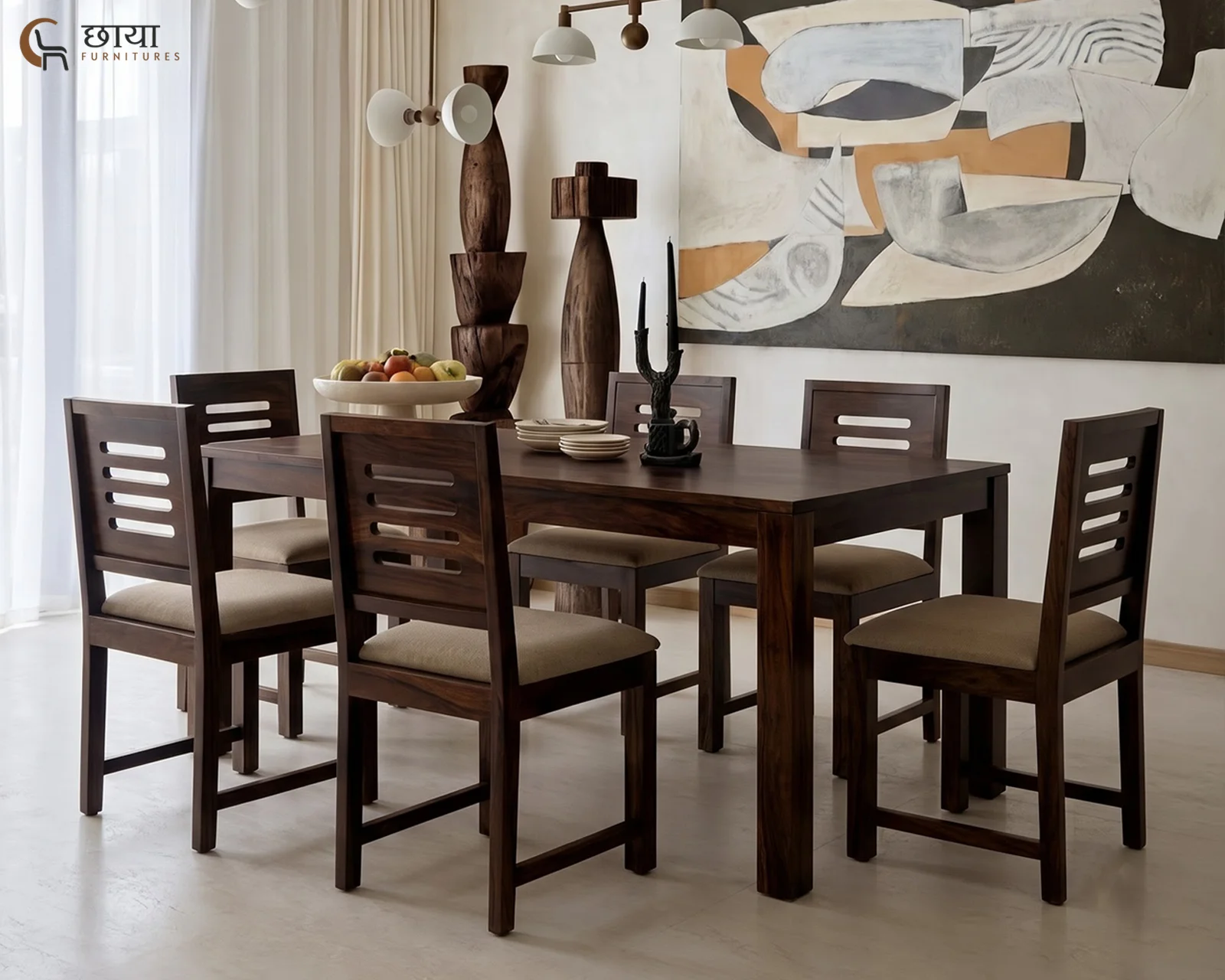Velora 6 Seater Dining Table Set (Walnut Finish) — 24