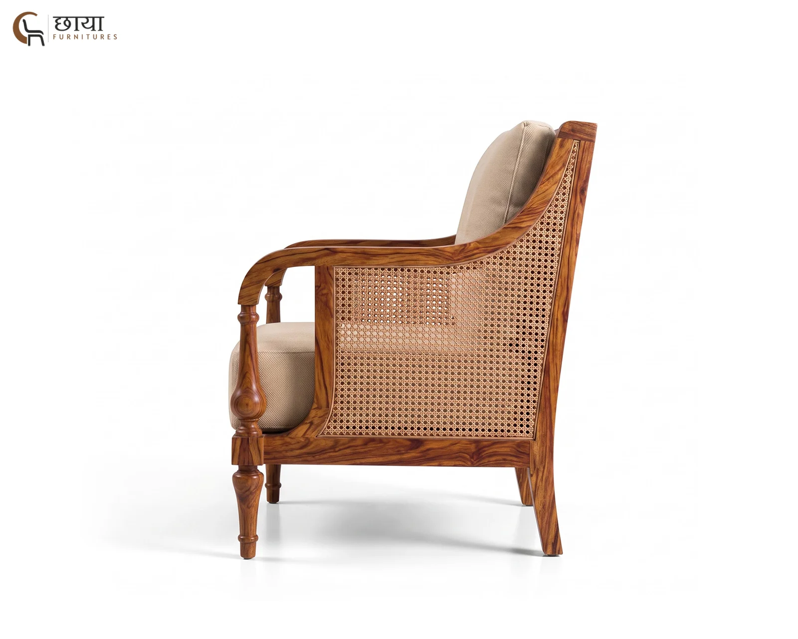 Meher 2 Seater Wooden Sofa (Honey Finish) — 8