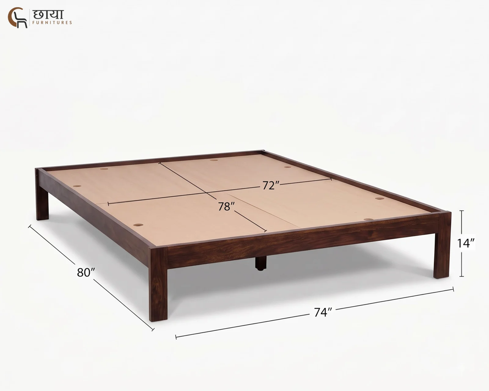 Yara Sheesham Wood Bed Without Storage (King Size, Walnut Finish) — king (1)