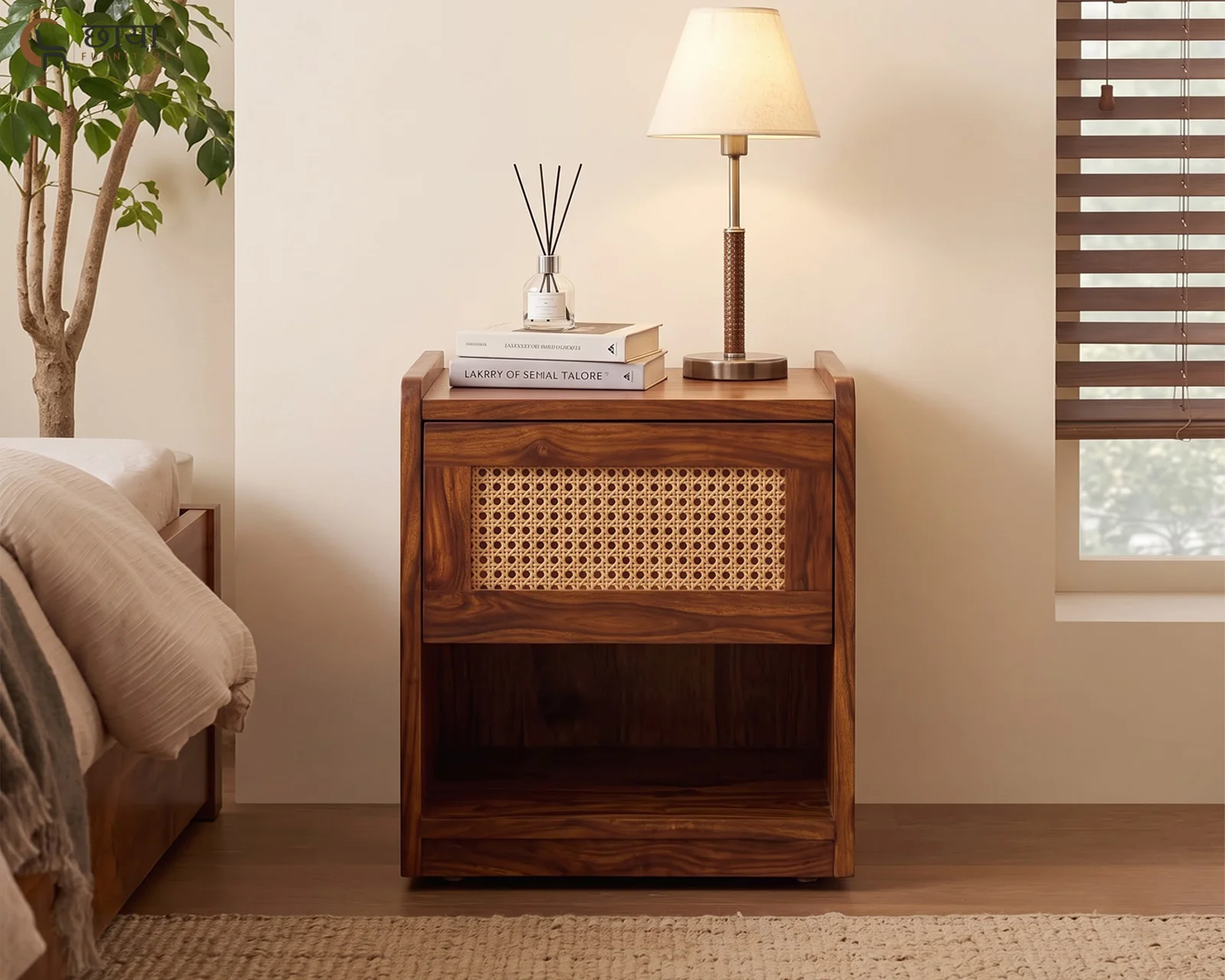 Nivas Bedside Table (Honey Finish) — 7