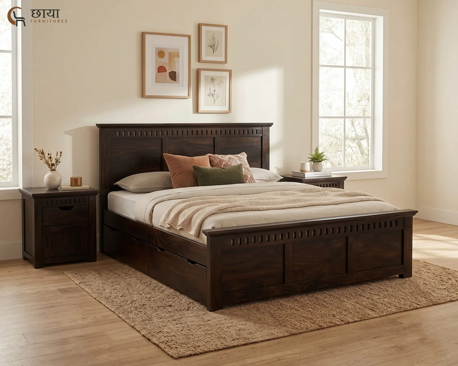 Manasa Sheesham Wood Bed With Draw Storage (Queen Size, Walnut Finish) — 14