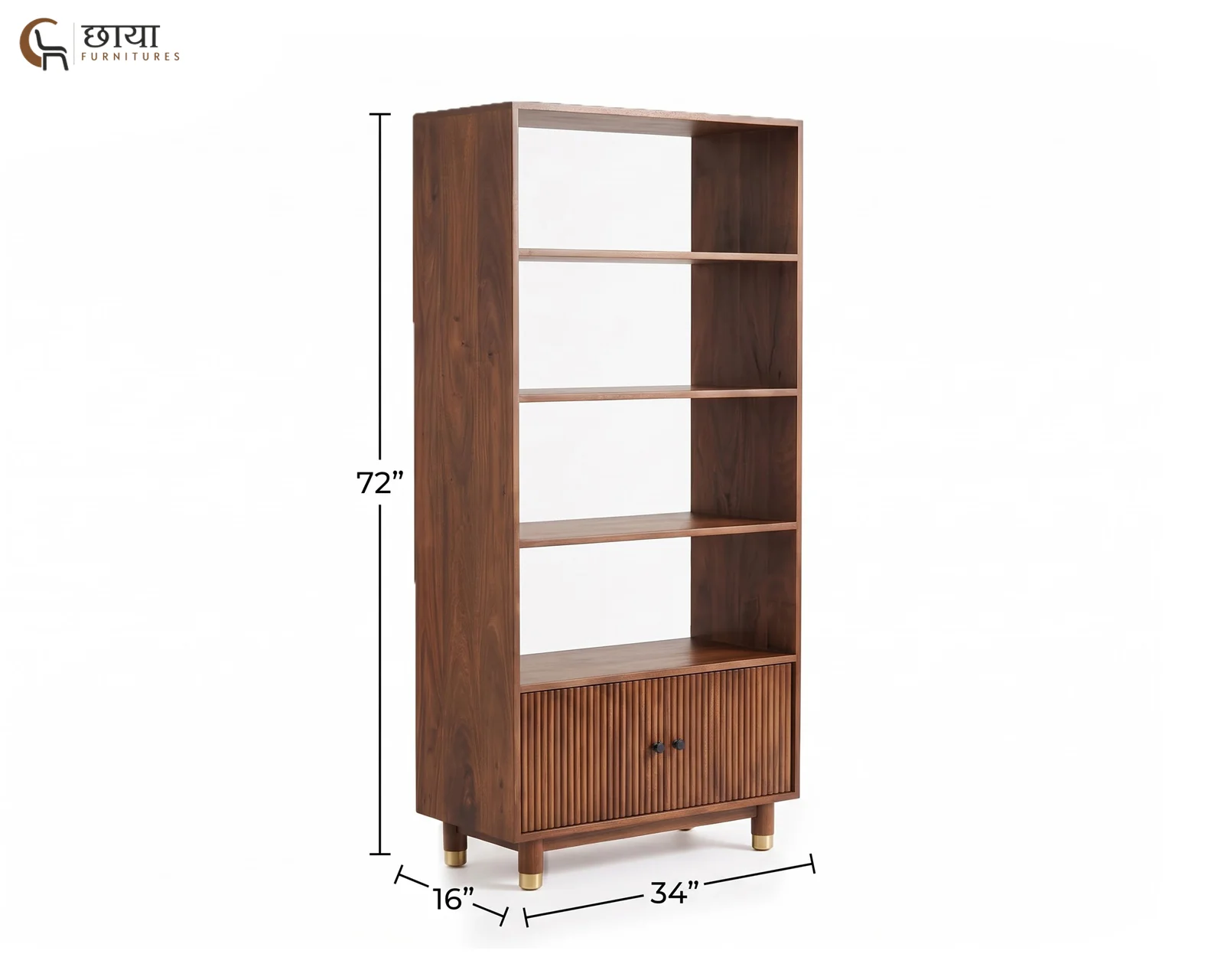 Nemili Book Shelf (Mango Wood, Teak Finish) — dim 1