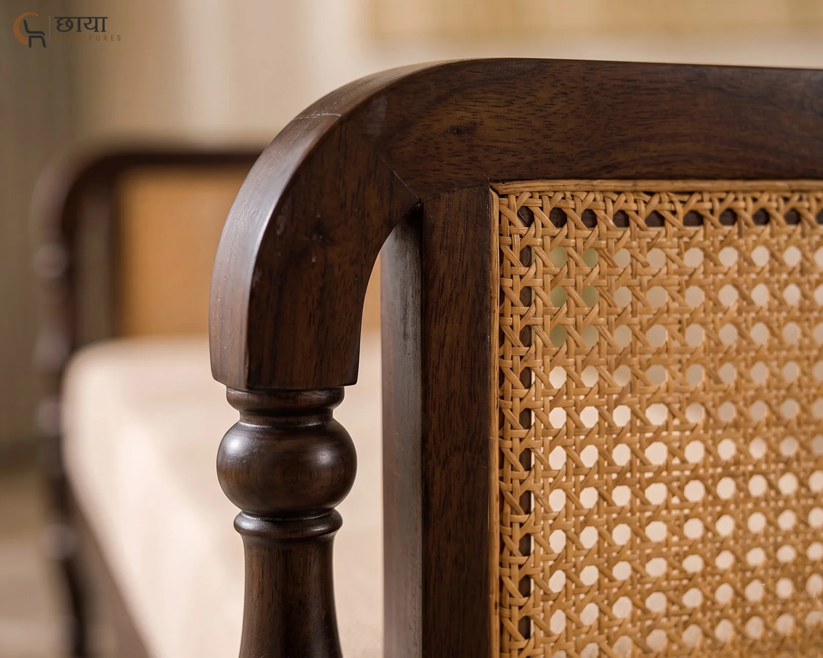 Aarohi Rattan Bench (Walnut Finish) — 19