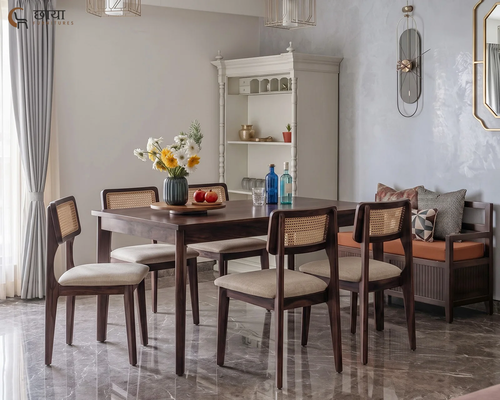 Aangan 6 Seater Dining Table Set (Walnut Finish) — 152