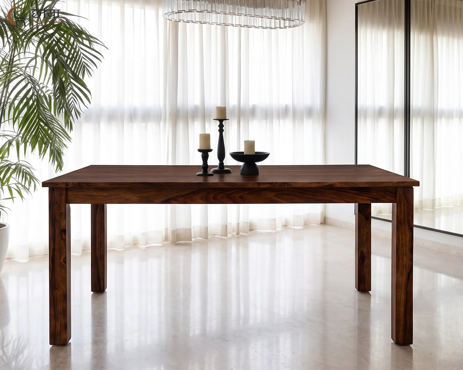 Utsav 6 Seater Dining Table (Walnut Finish) — 14