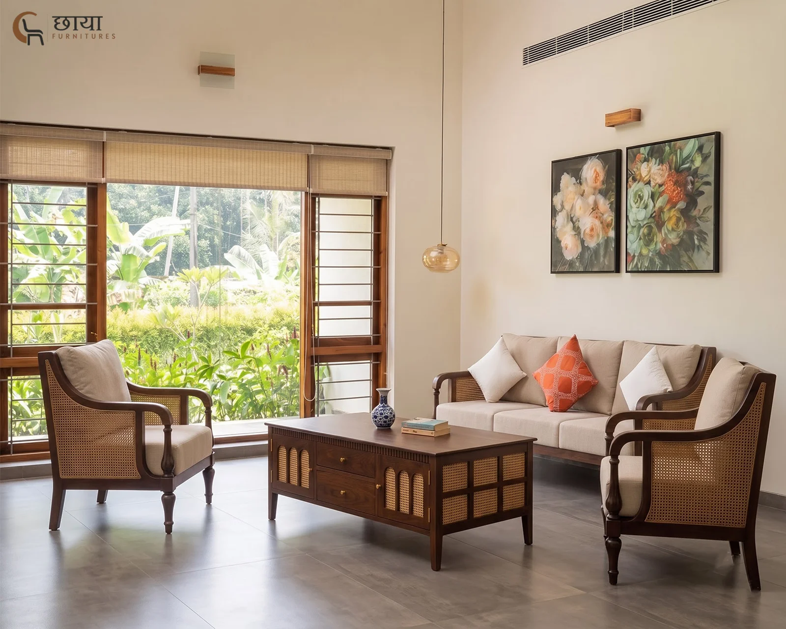 Meher 3+1+1 Wooden Sofa (Walnut Finish) — 15