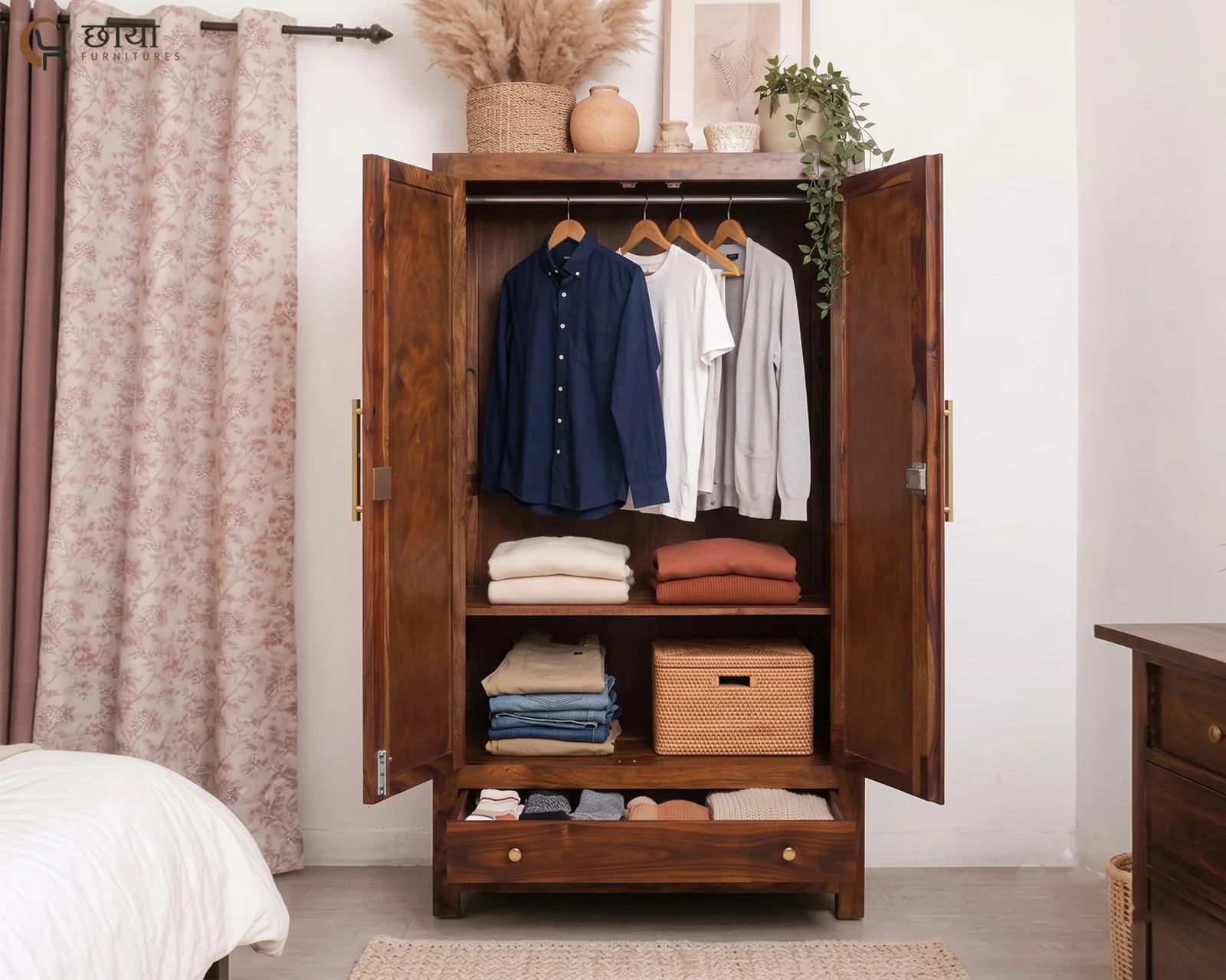 Rabel 2 Door Wardrobe (Honey Finish) — 11