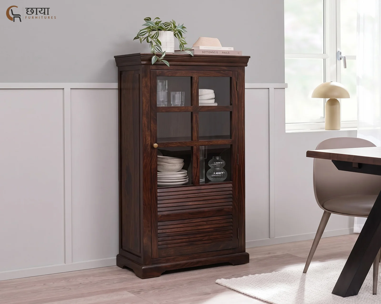 Steve Sheesham Wood Kitchen Cabinet (Walnut Finish) — 15