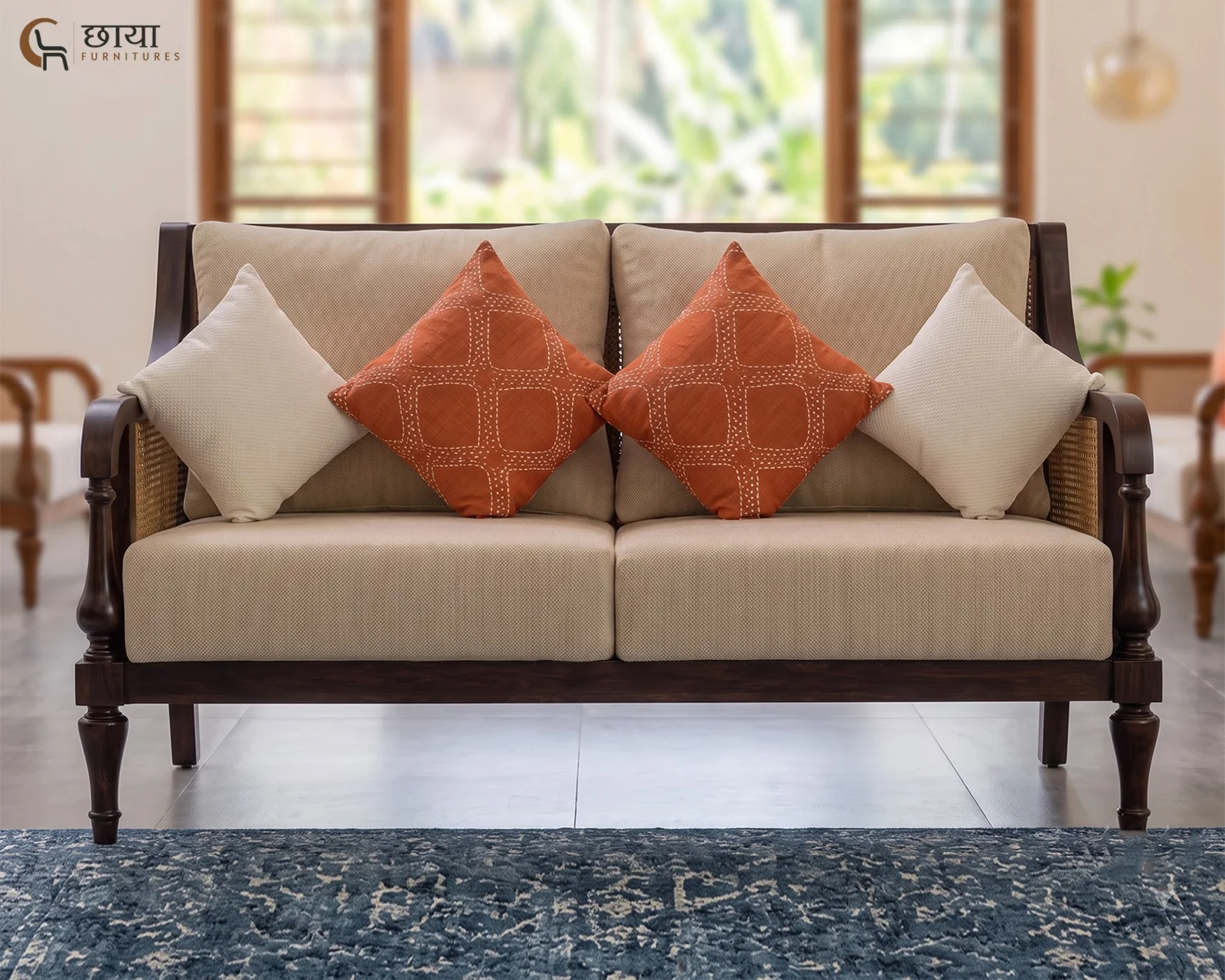 Meher 2 Seater Wooden Sofa (Walnut Finish) — 23