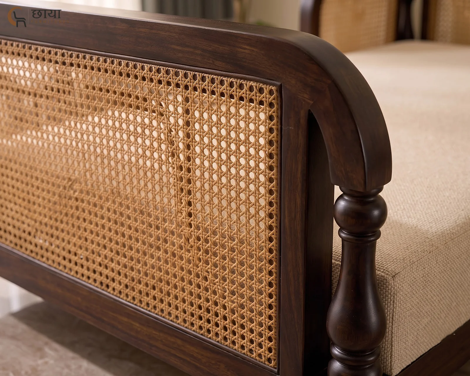 Aarohi Rattan Bench (Walnut Finish) — 20