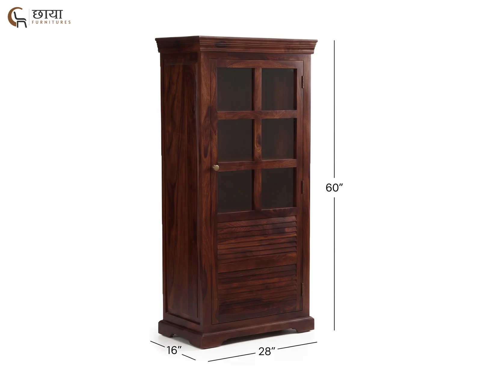 Steve Sheesham Wood Kitchen Cabinet (Walnut Finish) — dim 2