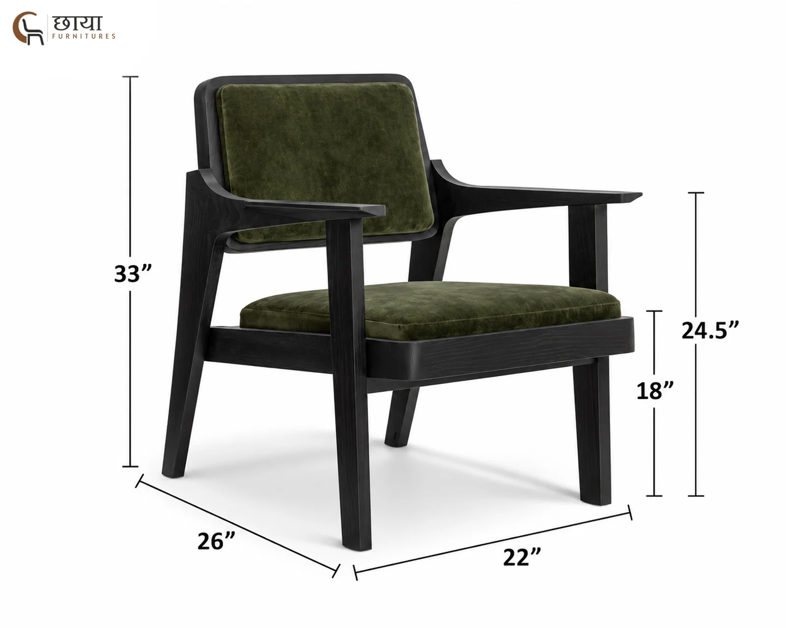 Saul Arm Chair (Black Finish, Green Velvet) — dim 4